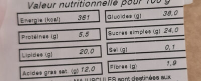 Tarte au chocolat - Nutrition facts - fr