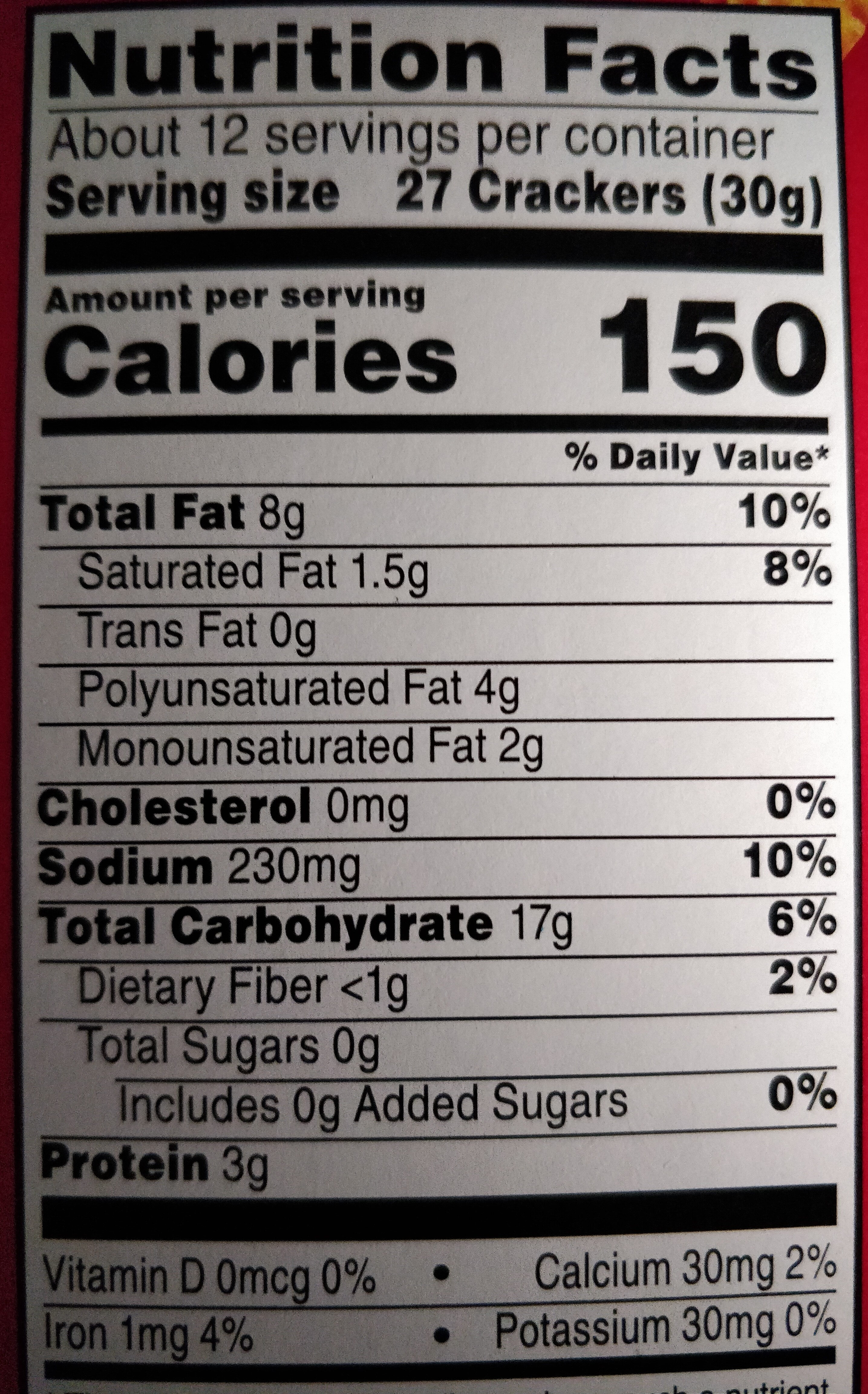 Baked snack crackers - Nutrition facts - en