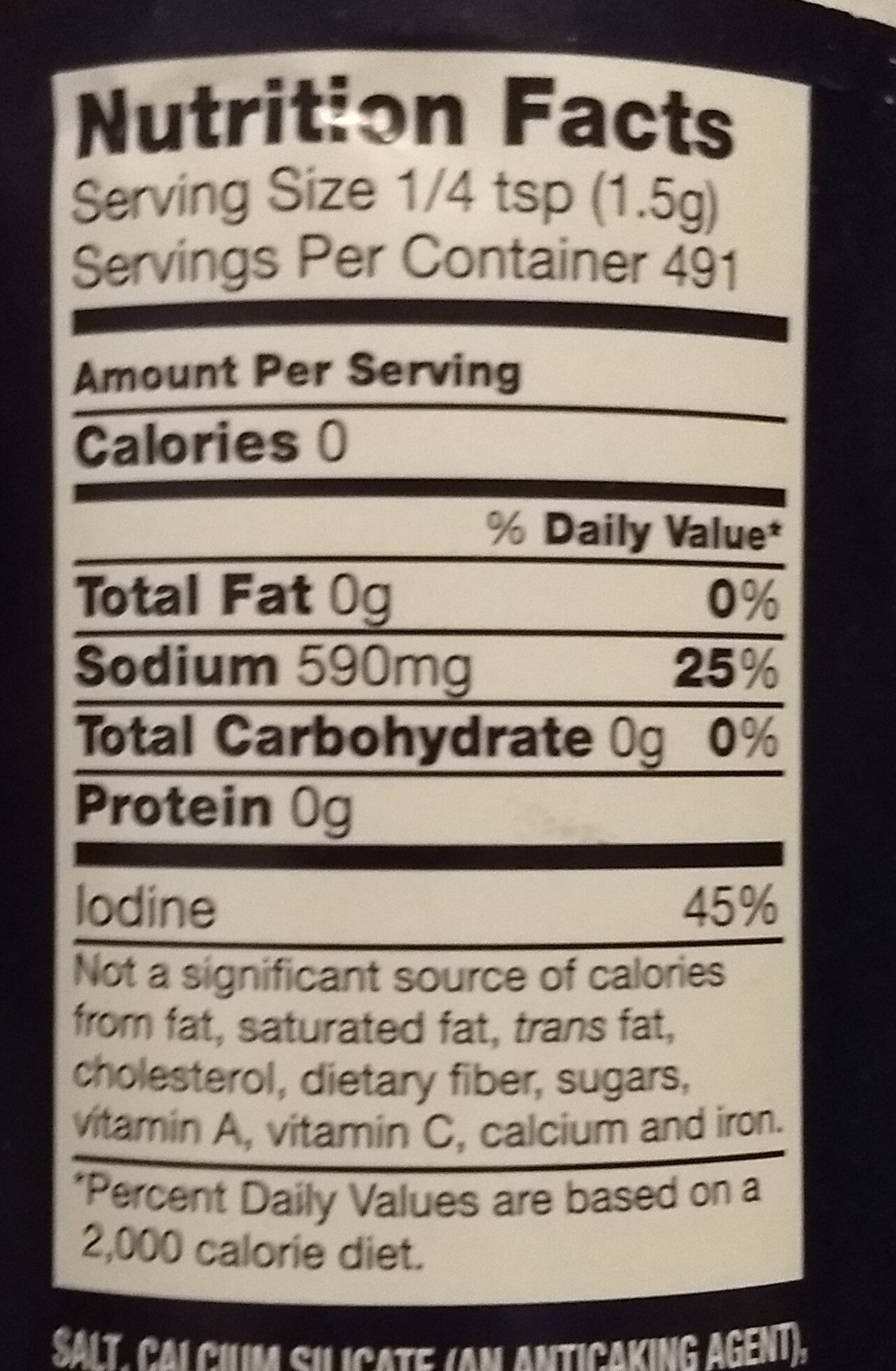 Iodized salt - Nutrition facts - en