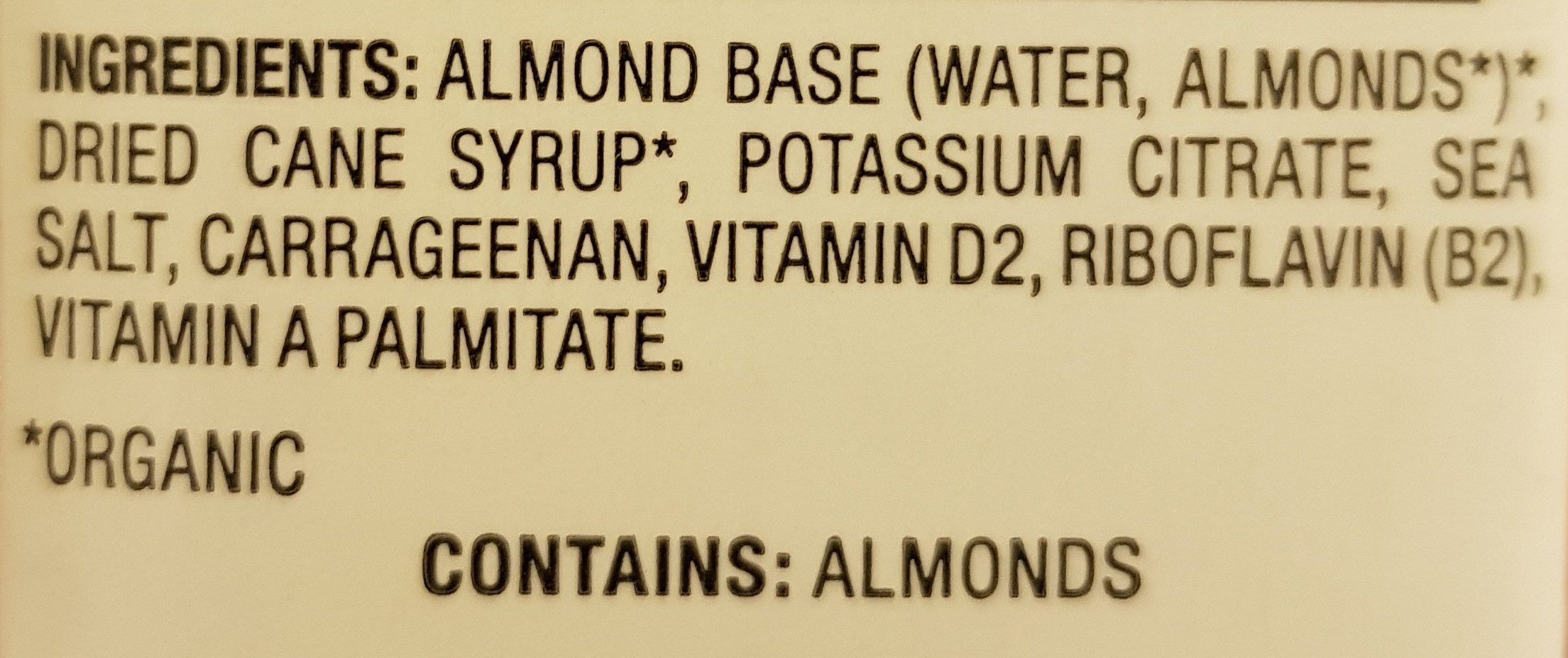 Organic almond non dairy beverage - Ingredients - en