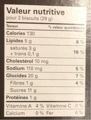 Le Biscuit pépites de chocolat, avoine et canneberge - Nutrition facts