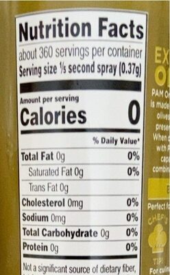 Organic olive oil cooking spray - Nutrition facts - en