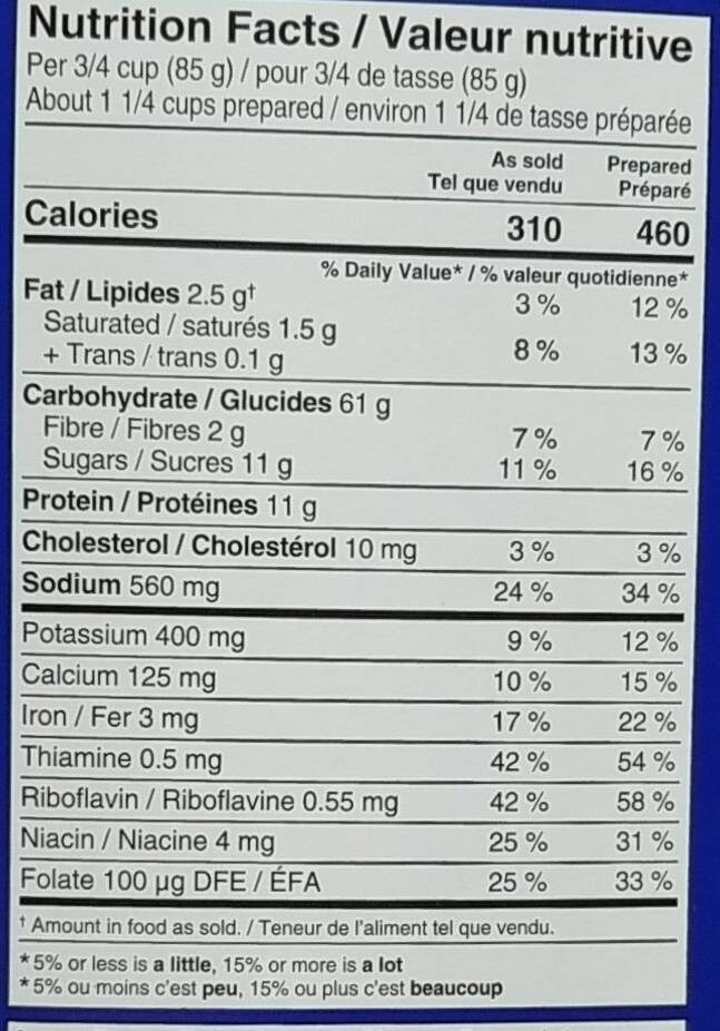 Kraft Dinner - Nutrition facts - en