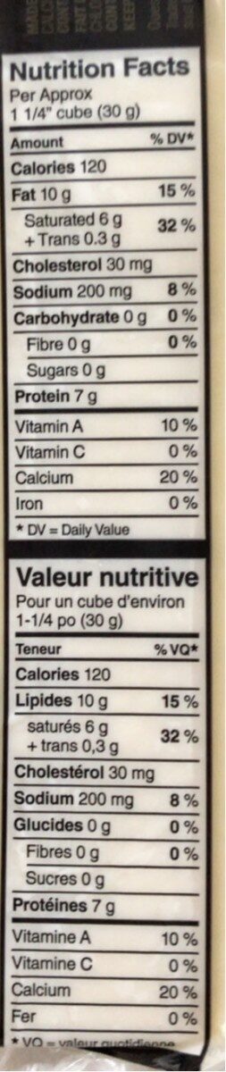 Fromage cheddar extra-fort - Nutrition facts - fr