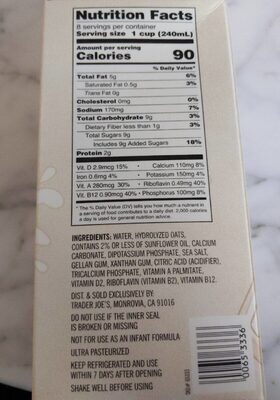 Non Dairy Oat Beverage - Nutrition facts - en