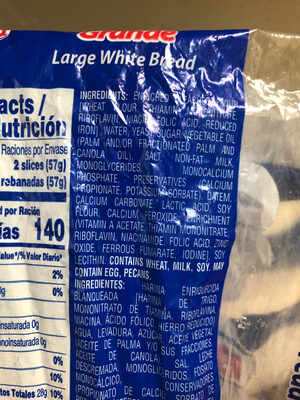 Large white bread, white - Ingredients - en