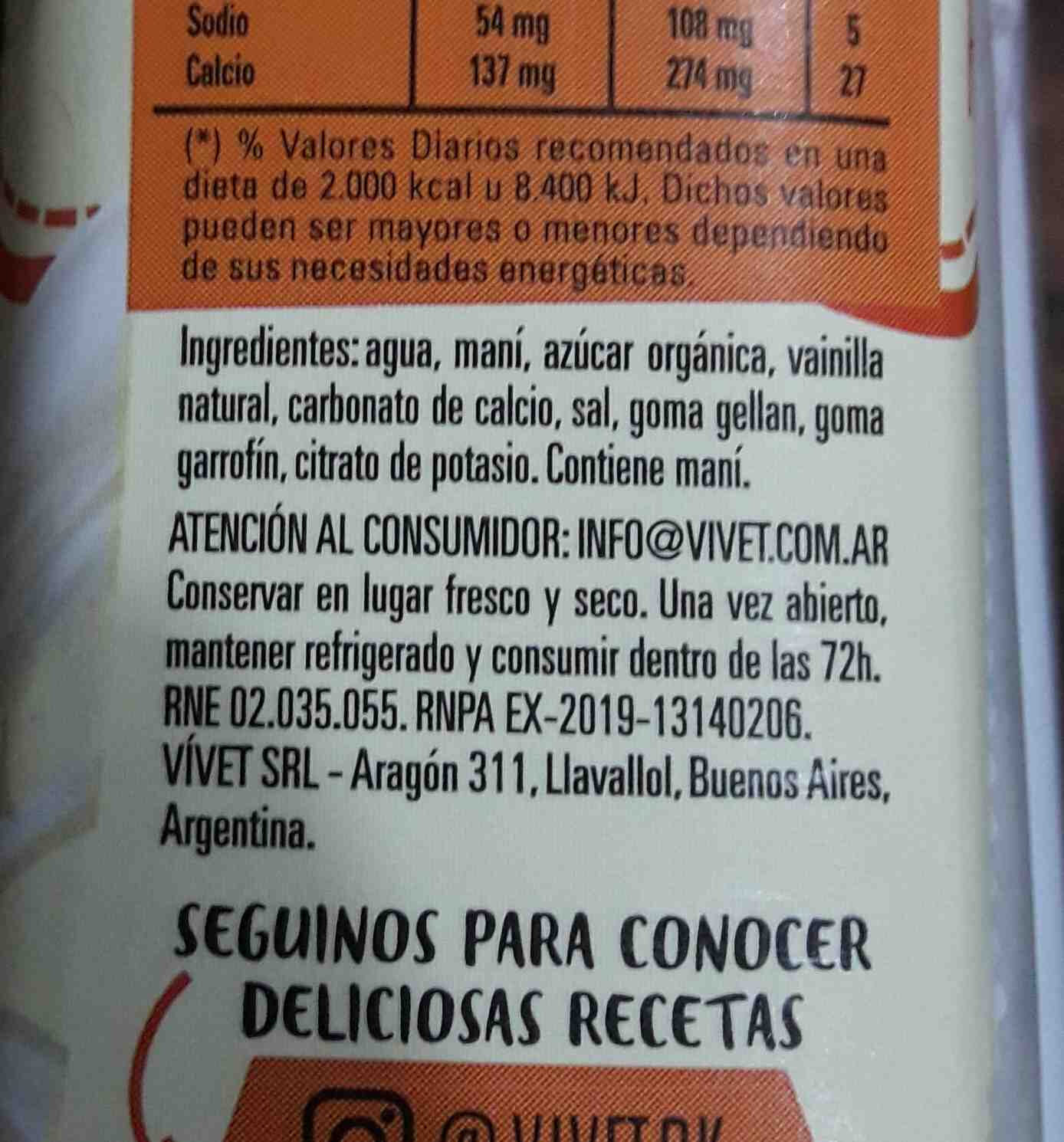 Cacahuate Vainilla Caramel Vivet - Ingredients - en