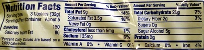 Murray, sugar free cookies, chocolate chip - Nutrition facts - en
