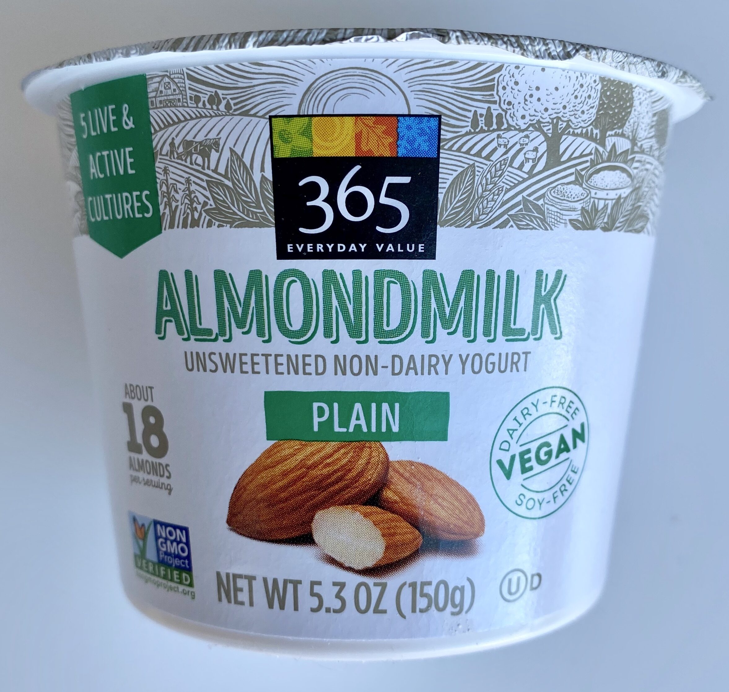 Plain almondmilk unsweetened non-dairy yogurt, plain almondmilk - 365  Everyday Value - 150g