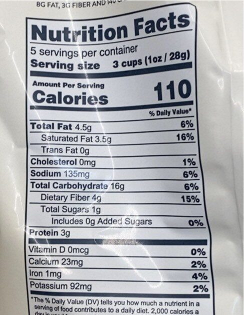 Organic popcorn - Nutrition facts - en