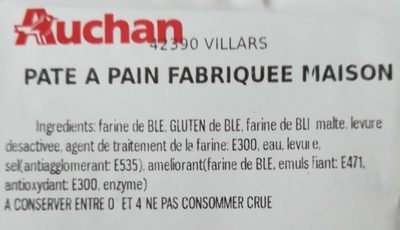 Auchan pate à pain fabriquée maison - Ingredients - fr