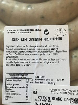 Boudin blanc campagnard - Ingredients - fr