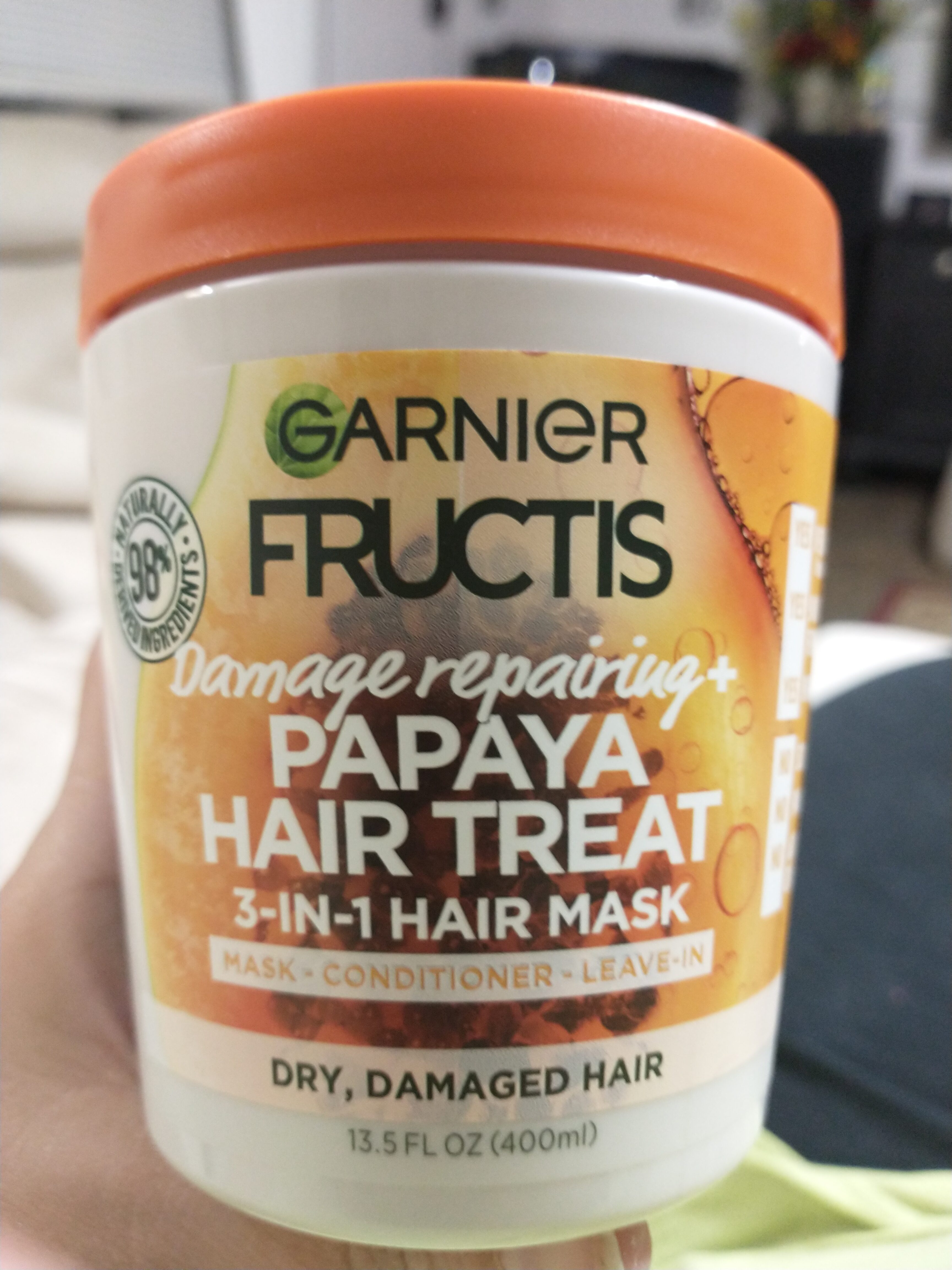 damage reparing + papaya hair treat 3-in-1 hair mask - Garnier Fructis -   FL oz (400ml)