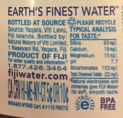 Fiji Natural Artesian Water - Nutrition facts