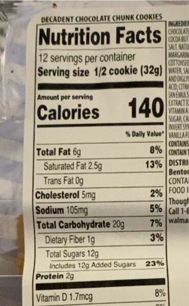 Decadent chocolate chunk cookies - Nutrition facts - en