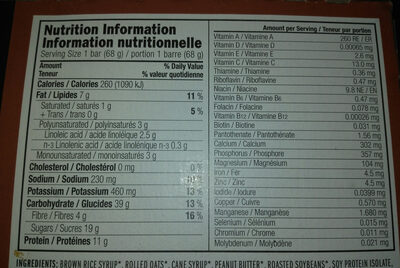 Bar clif crunchy peanut butter - Nutrition facts - en