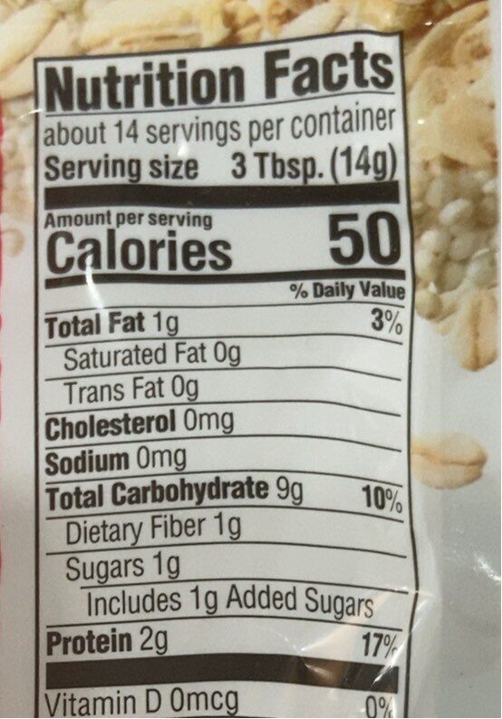 Organic clearly crafted cereal whole grain oats and quinoa - Nutrition facts - en