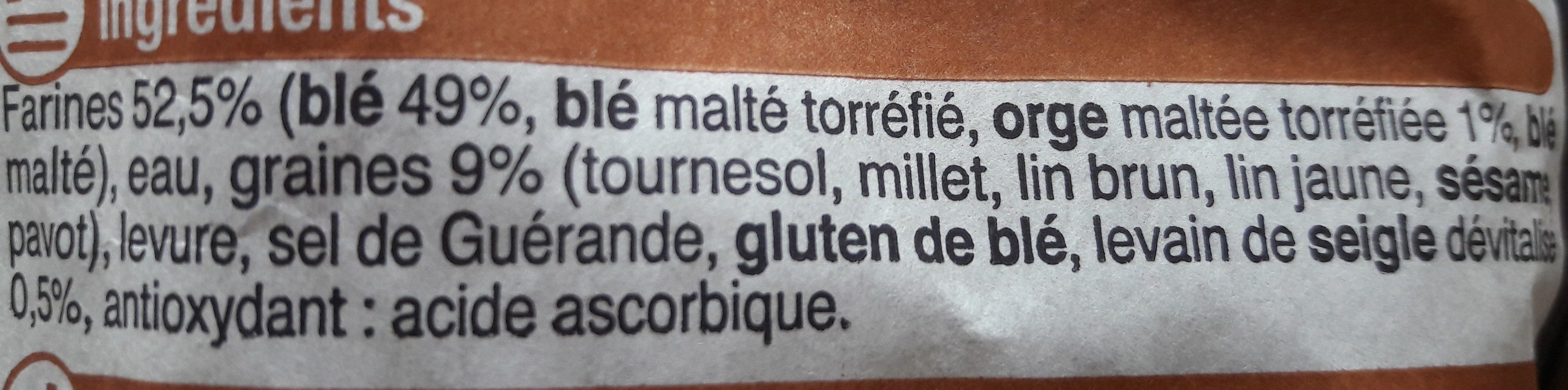 Baguette céréales U, 1 pièce - Ingredients - fr