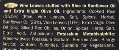 Vine leaves stuffed with rice - Ingredients - en