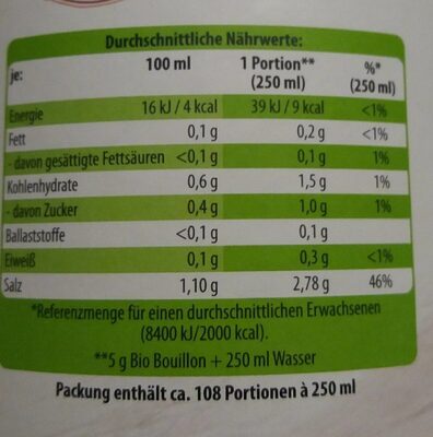 Bio Boullion Rind angefangen - Nutrition facts