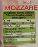 Bio-Mozarella - Nutrition facts - de