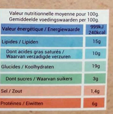 Tarte individuelle provençale aux légumes frais (les p'tits chefs) - Nutrition facts - fr