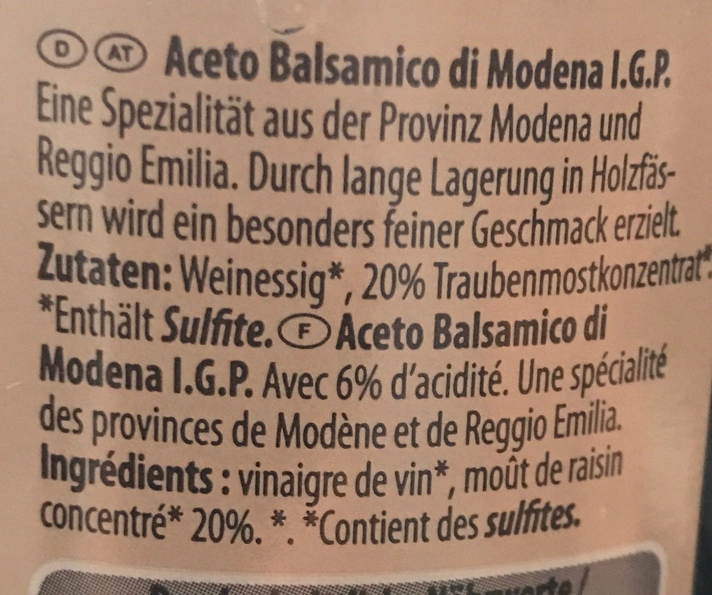 Aceto Balsamico di Modena I.G.P - Ingredients - fr