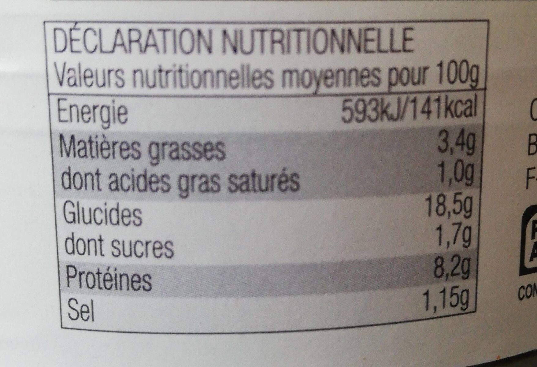 Paella Royale (Volaille, fruits de mer & Chorizo) - Nutrition facts - fr