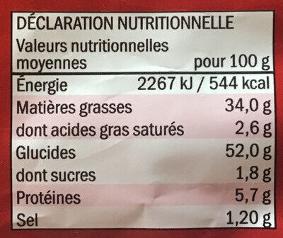 Snack de pomme de terre, goût paprika. - Nutrition facts - fr