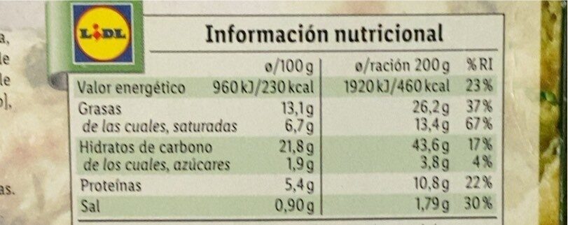 Tarte aux poireaux - Nutrition facts - es