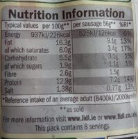 Irish Jumbo Pork Sausages - Nutrition facts - en