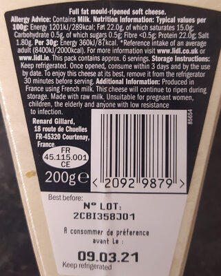 Brie de meaux - Nutrition facts - en