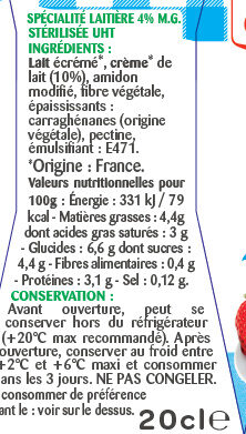 Spécialité laitière semi épaisse 4% - Ingredients - fr