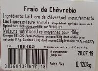 Frais de chèvre bio - Nutrition facts - fr