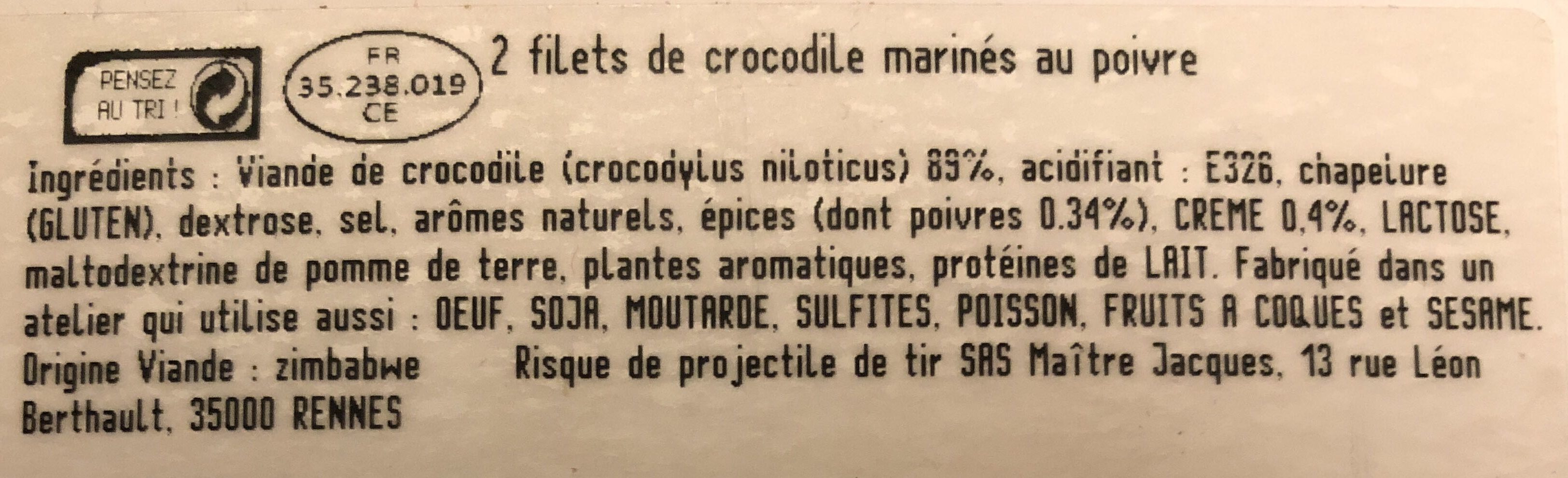 Filets de Crocodile Crème 3 poivres - Ingredients - fr