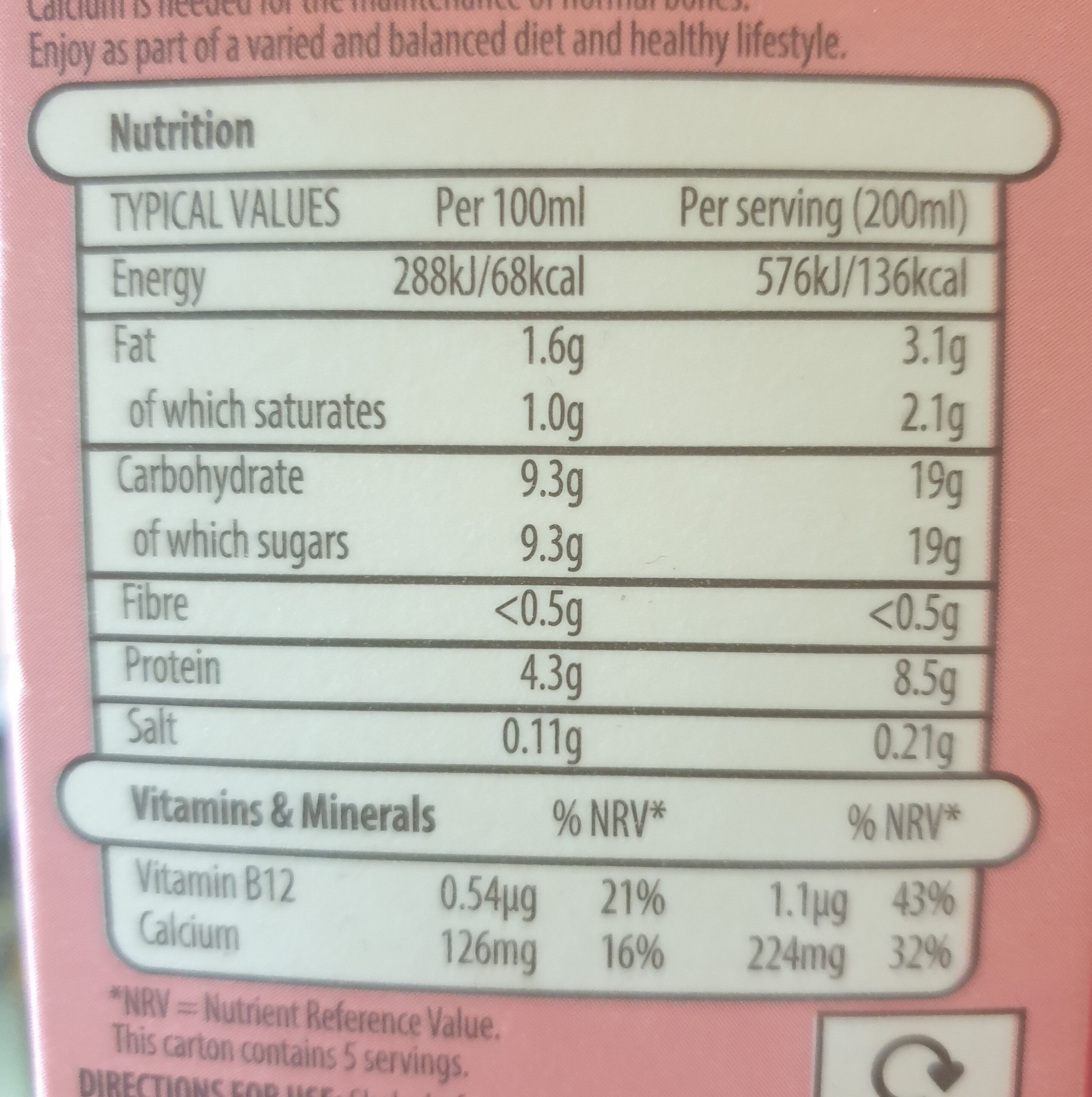 Strawberry flavoured milk - Nutrition facts - en
