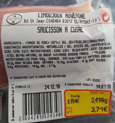 SAUCISSON À CUIRE - Ingredients - fr