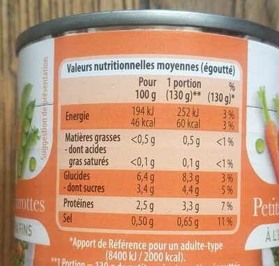 Petits pois et carottes à l'étuvée extra fins - Nutrition facts - fr