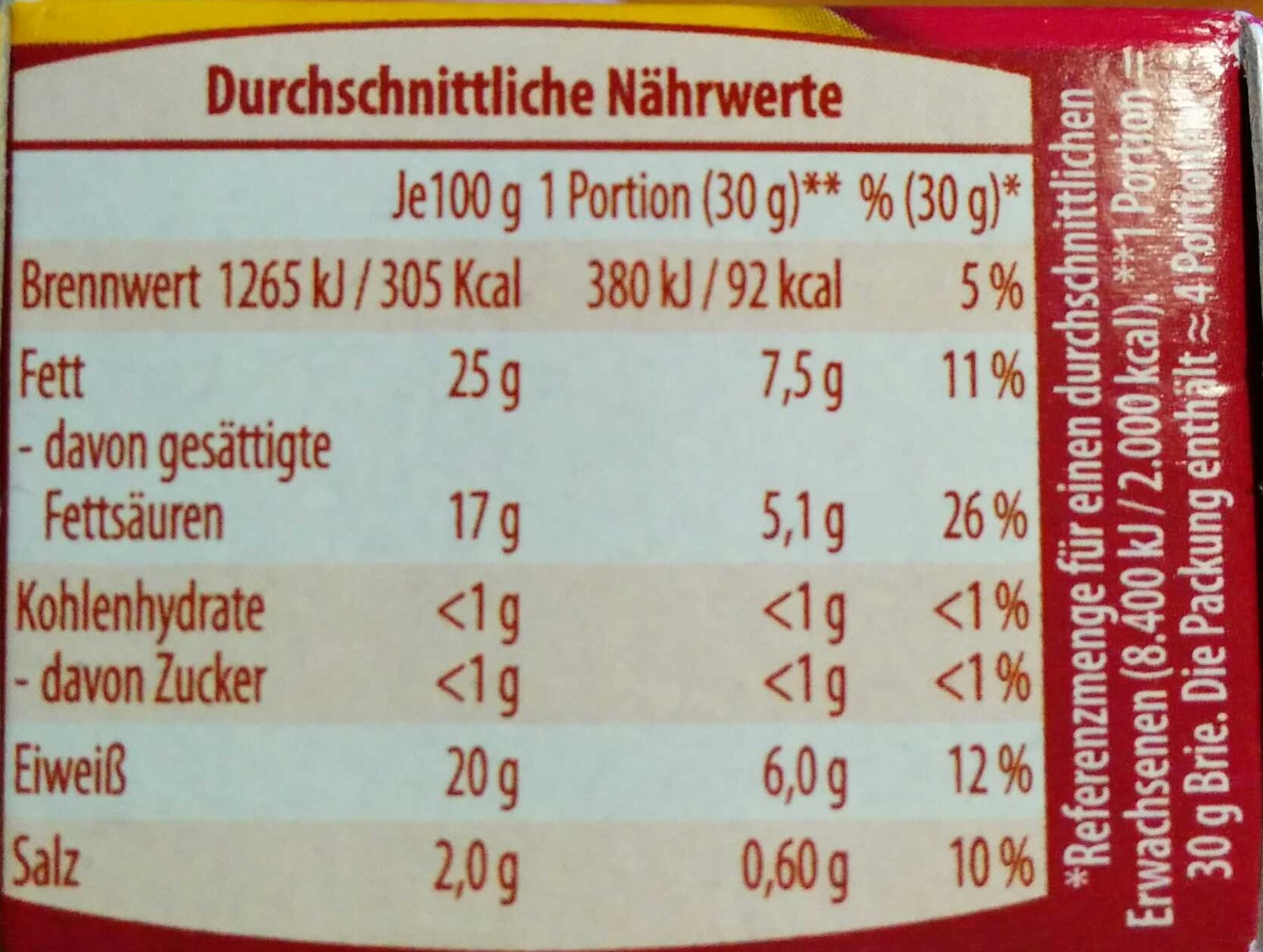 Select Brie - Nutrition facts - de