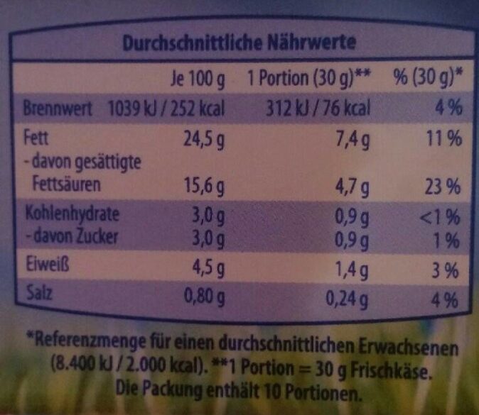Frischkäse - Nutrition facts - de