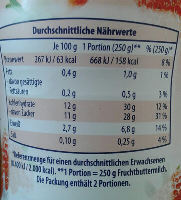 Fruchtbuttermilch Erbeere - Nutrition facts - de