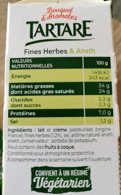 Tartare fines herbes & aneth - Nutrition facts - fr
