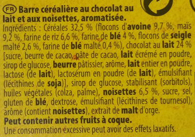 Grany chocolat au lait noisettes - Ingredients - fr