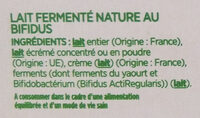 Activia (Brassé Nature) 8 Pots - Ingredients - fr