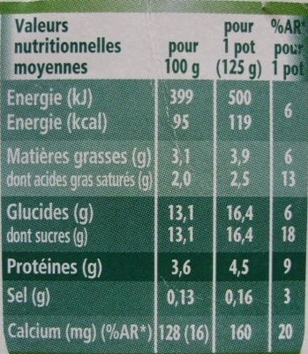 Activia (Saveur Vanille) 12 Pots - Nutrition facts
