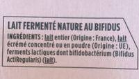 Activia Nature - Ingredients - fr