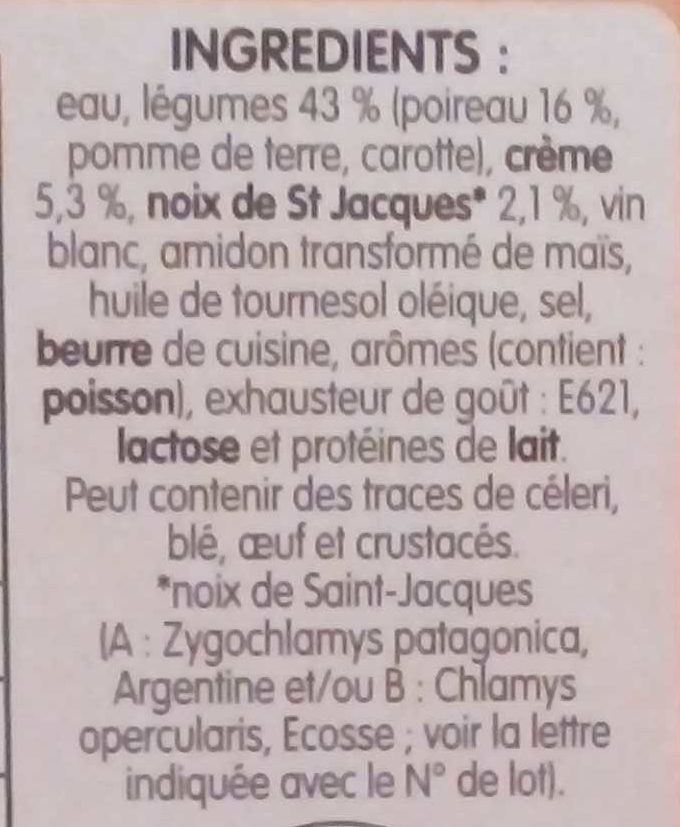 Fondue de Poireaux aux St Jacques - Ingredients - fr