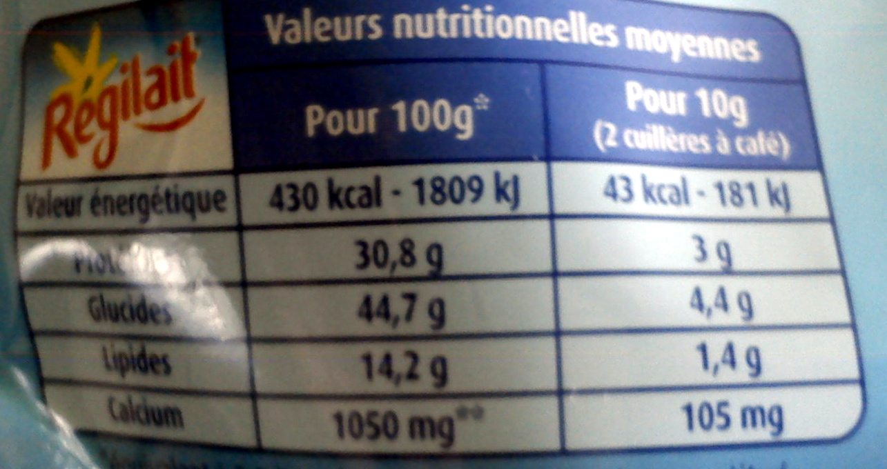 Mon Lait en Poudre Demi-Écrémé - Nutrition facts - fr