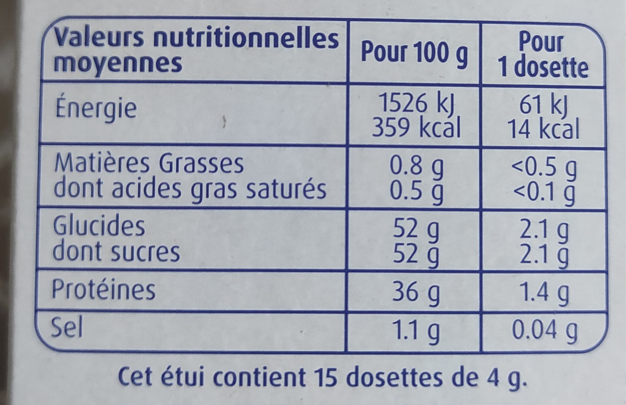 Voile de Lait, Lait en poudre écrémé en stick - Nutrition facts - fr