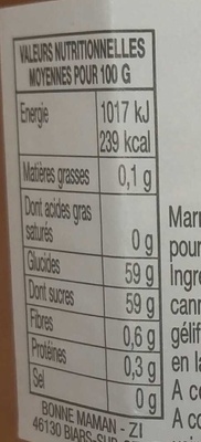 Marmelade Oranges🍊 Amères - Nutrition facts - fr